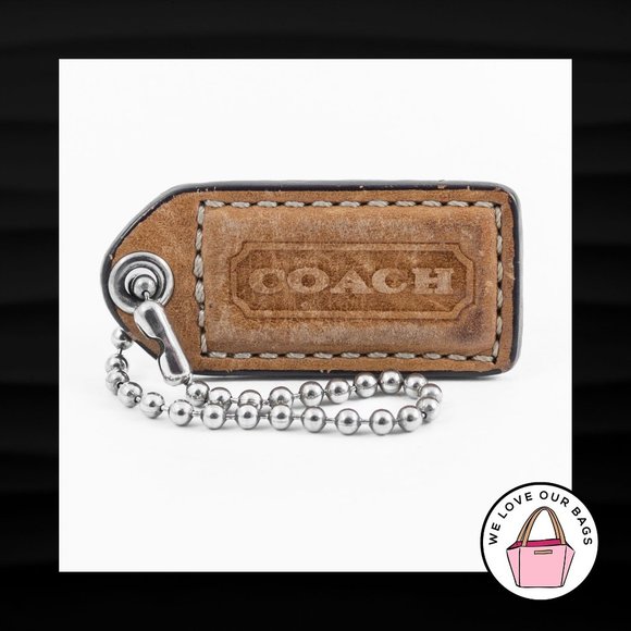 Coach Accessories - 2" Medium COACH SADDLE BROWN LEATHER NICKEL KEY FOB BAG CHARM KEYCHAIN HANG TAG